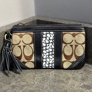 Coach Black and Brown Signature Pattern Wristlet